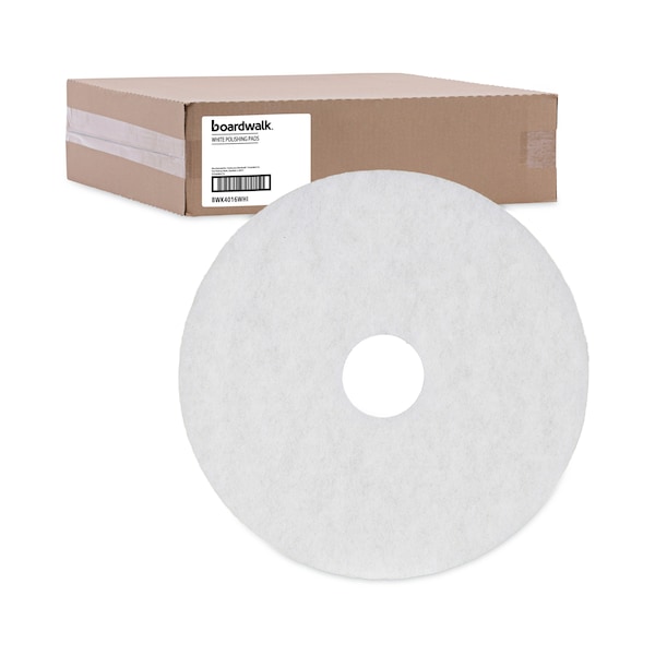 Boardwalk Polishing Floor Pads, 16" Diameter, White, PK5 - BWK4016WHI