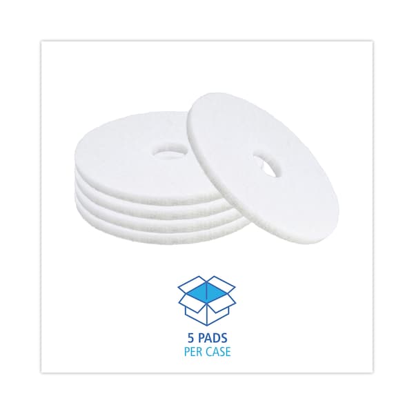 Boardwalk Polishing Floor Pads, 16" Diameter, White, PK5 - BWK4016WHI