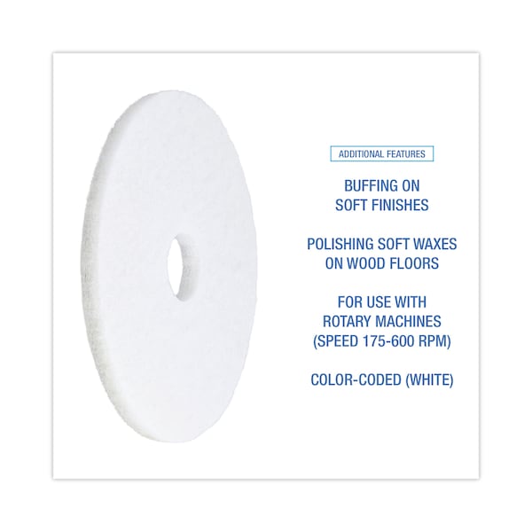 Boardwalk Polishing Floor Pads, 16" Diameter, White, PK5 - BWK4016WHI