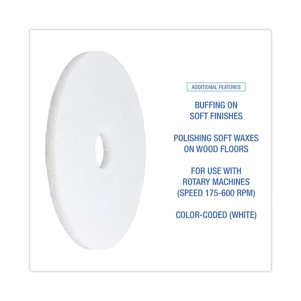 Premiere Pads Polishing Floor Pads, 17", White, PK5 - PAD 4017 WHI