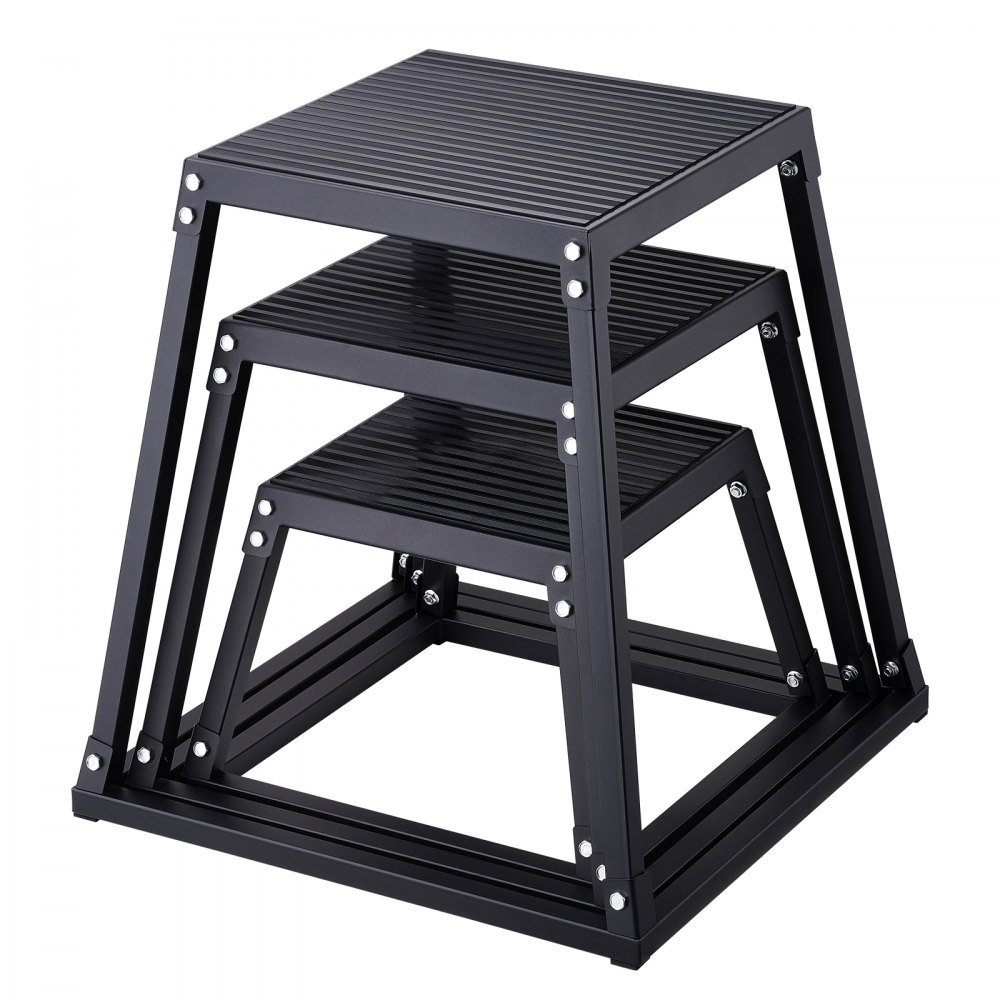 VEVOR Plyometric Jump Boxes, 12/18/24 Inch Plyo Box, Platform and Jumping Agility Box, Anti-Slip Fitness Exercise Step Up Box Set for Home Gym Training, Conditioning Strength Training, Black - TXTD12YC18YC09SXRV0