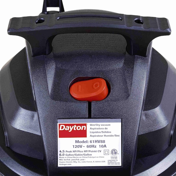 Dayton Commercial Wet/ Dry Vacuum, 6 gal, 1,200 W - 61HV88