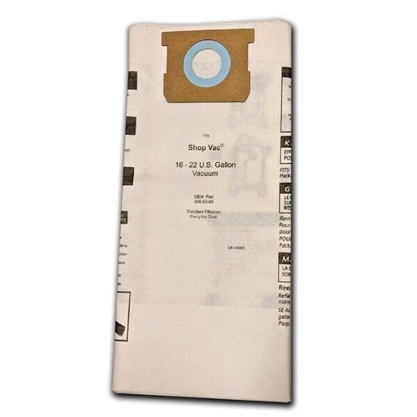 Green Klean Microplus Green Klean MicroPlus For Shop Vac 906-63-00 16 - 22 Gallon Medium Efficiency 540-06 Replacement Paper Filter Bag For Everyday Dust  Pack of 15 - GK-54005