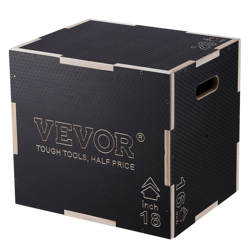 VEVOR 3 in 1 Plyometric Jump Box, 20/18/16 Inch Wooden Plyo Box, Platform & Jumping Agility Box, Anti-Slip Fitness Exercise Step Up Box for Home Gym Training, Conditioning Strength Training, Black - SHYTX201816YAQWNJV0