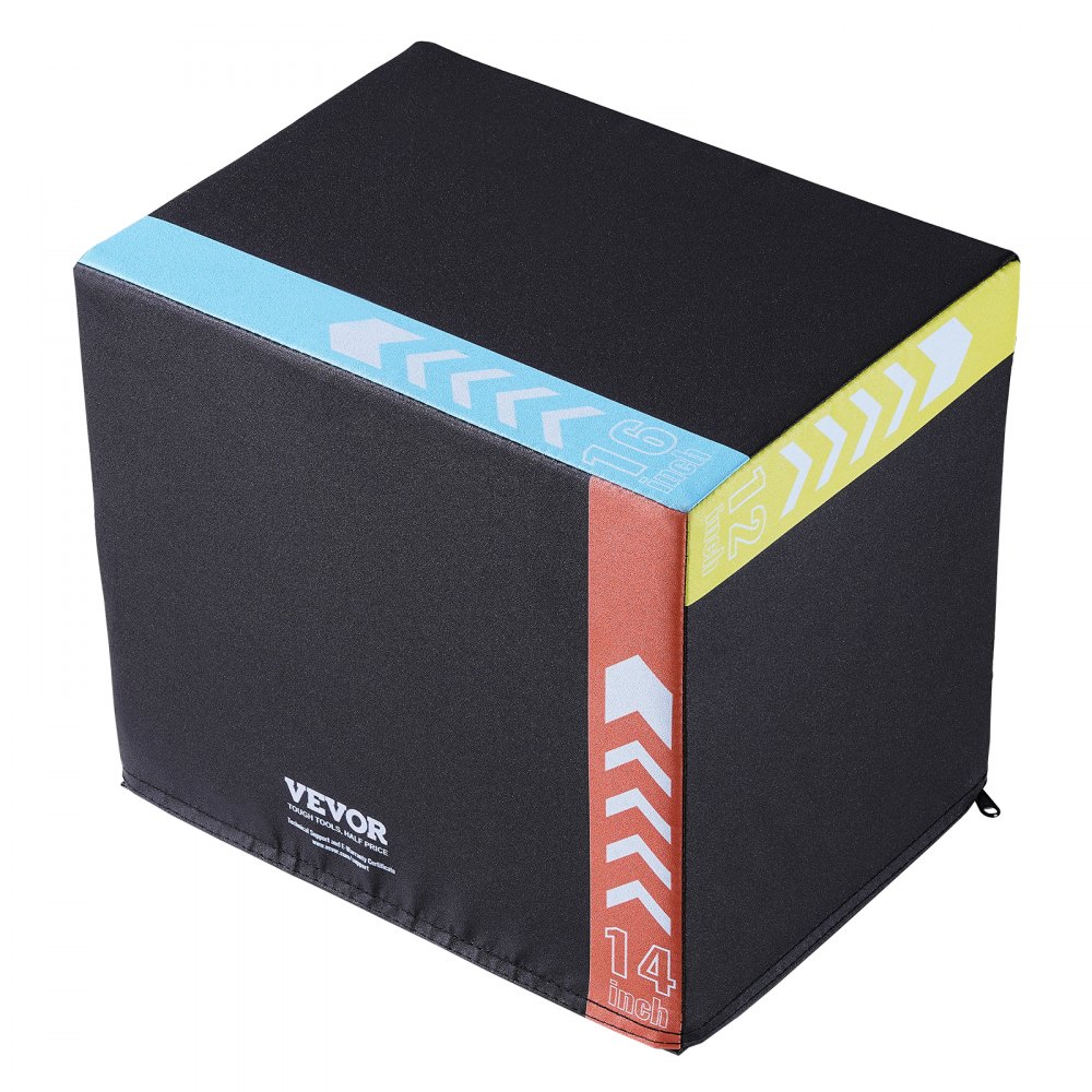 VEVOR 3 in 1 Plyometric Jump Box, 16/14/12 Inch Cotton Plyo Box, Platform & Jumping Agility Box, Anti-Slip Fitness Exercise Step Up Box for Home Gym Training, Conditioning Strength Training, Black - SHYTX161412YKXBJSV0