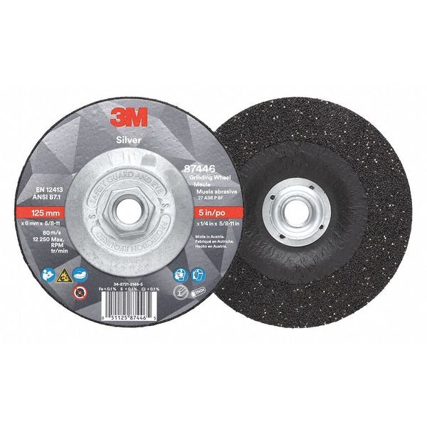 Ruedas de centro deprimido 3M, Tipo 27, 5 pulgadas de diámetro, 0.25 pulgadas de grosor, tamaño de orificio de árbol de 5/8"-11, Grano de cerámica - 7010412149
