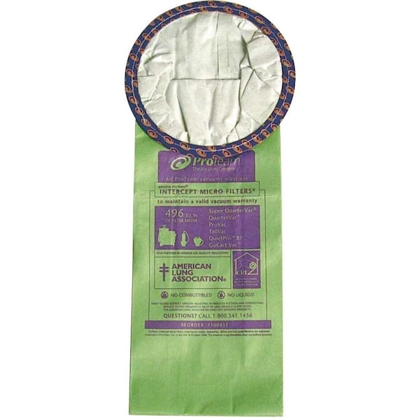 Proteam 6 Qt. Intercept Micro Filter Bag, Open Collar. Fits for Round  Backpack Vacuums, 10PK - 100431