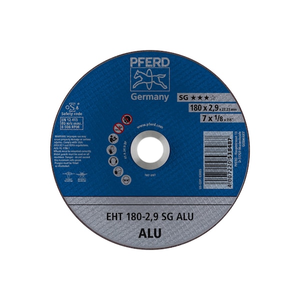 Disco de corte Pferd de 7" x 1/8", 7/8" de A.H. - SG ALU - Tipo 1 - 63605