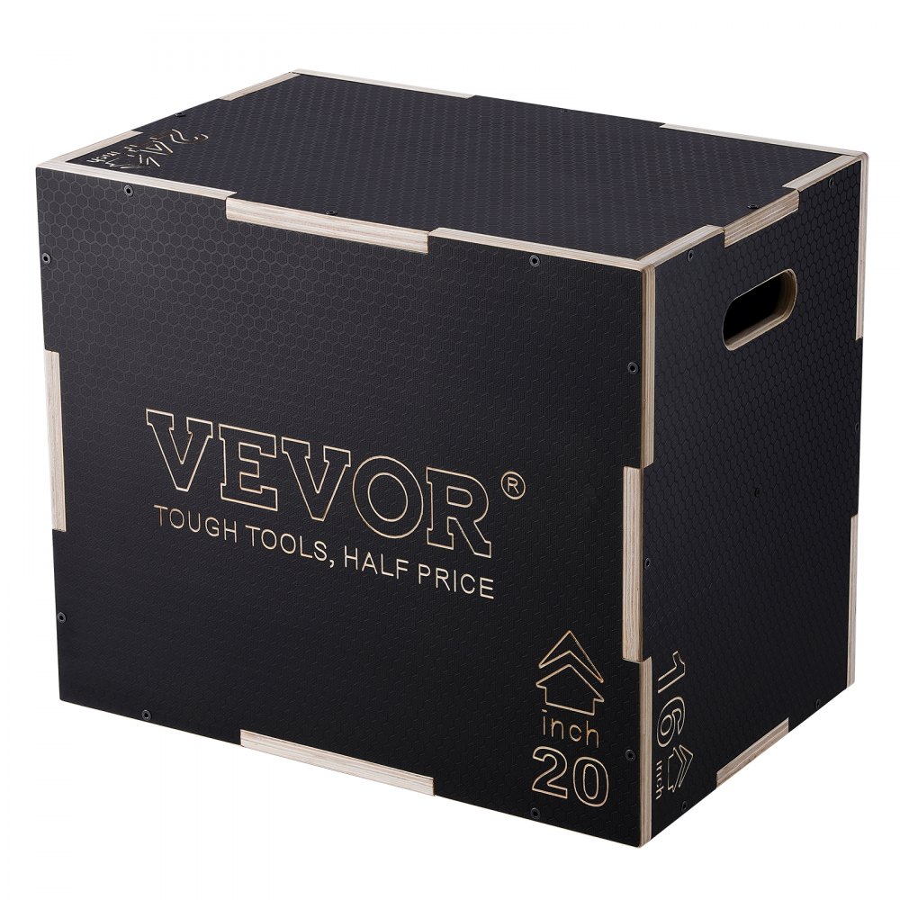 VEVOR 3 in 1 Plyometric Jump Box, 24/20/16 Inch Wooden Plyo Box, Platform & Jumping Agility Box, Anti-Slip Fitness Exercise Step Up Box for Home Gym Training, Conditioning Strength Training, Black - SHYTX242016YZO8I2V0