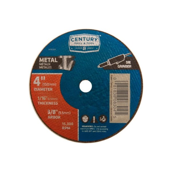 Herramienta para taladrar y cortar Century Drill 0, Rueda de corte de 4" x 3/8" de óxido de aluminio - 8304