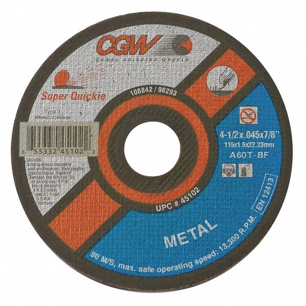 Cgw Abrasivos Rueda de Corte, 5x0.045x7/8, T1, A60-T-BF, Spr - 45105