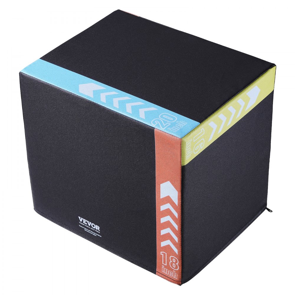 VEVOR 3 in 1 Plyometric Jump Box, 20/18/16 Inch Cotton Plyo Box, Platform & Jumping Agility Box, Anti-Slip Fitness Exercise Step Up Box for Home Gym Training, Conditioning Strength Training, Black - SHYTX201816Y4OISDV0