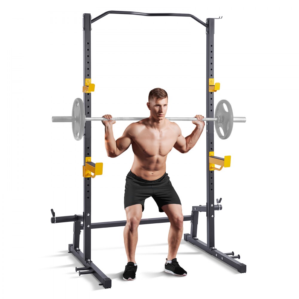 VEVOR Squat Stand Power Rack, Multi-Functional Power Rack with Pull up Bar, Hook, and Weight Plate Storage Attachment, Adjustable Power Rack Cage, Steel Exercise Squat Stand for Home Gym Equipment - LGSDJ454582YNFT54V0
