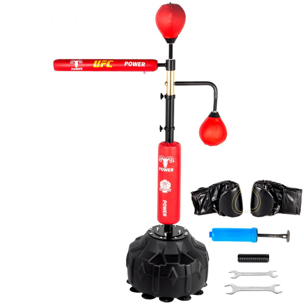 VEVOR Boxing Speed Trainer, Punching Bag Spinning Bar, Training Boxing Ball with Reflex Bar & Gloves, Solid Speed Punching Bag Free Standing, Adjustable Height, for Adult&Kid, Red with Two Ball - DGNQJBD2SDQRED001V0