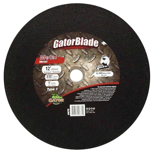 Rueda de corte Gatorblade, 12 pulgadas de diámetro, 3/32 de grosor, 1 pulgada de arbor - 9675