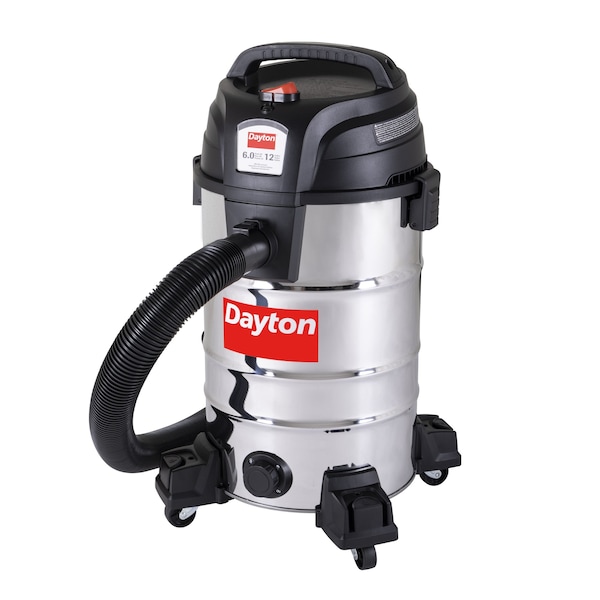 Dayton Vacuum, 12 gal Tank Size, Stainless Steel, 2 1/2 in Vacuum Hose Dia., 114 cfm, Corded - 61HV86