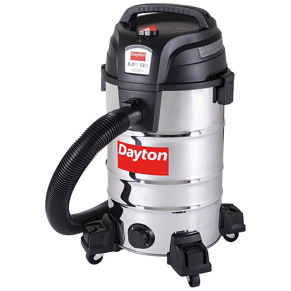 Dayton Vacuum, 12 gal Tank Size, Stainless Steel, 2 1/2 in Vacuum Hose Dia., 114 cfm, Corded - 61HV86