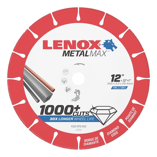 Irwin LENOX Metal Max Chop Saw Diamond Cutoff Wheel 12 pulgadas x 1 pulgada - 1972927