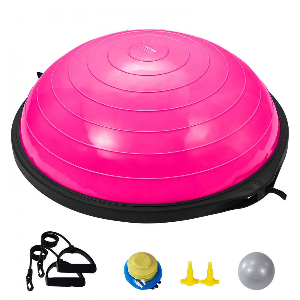 VEVOR Half Exercise Ball Trainer, 26 inch Balance Ball Trainer, 1500lbs Capacity Stability Ball, Yoga Ball with Resistance Bands & Foot Pump, Strength Fitness Ball for Home Gym Full Body Workout, Pink - PHXLQ64CMBWFPSA6CV0