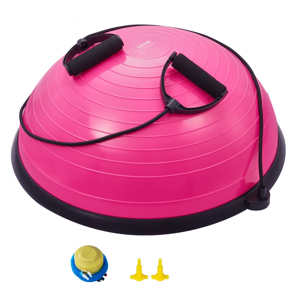 VEVOR Half Exercise Ball Trainer, 23 inch Balance Ball Trainer, 660lbs Capacity Stability Ball, Yoga Ball with Resistance Bands & Foot Pump, Strength Fitness Ball for Home Gym, Full Body Workout, Pink - PHXLQ58CMBWF8JUJHV0