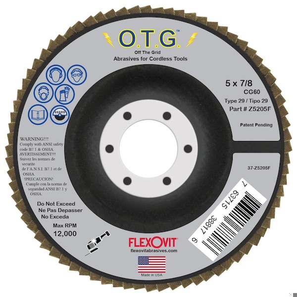 Disco de aletas Flexovit OFF THE GRID 5 pulgadas X 7/8 pulgadas 5X7/8 - Z5205F
