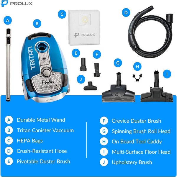 Prolux Tritan Canister Vacuum with Sealed HEPA Filtration and 12 Amp Motor - PROLUX_TRITAN_BLUE