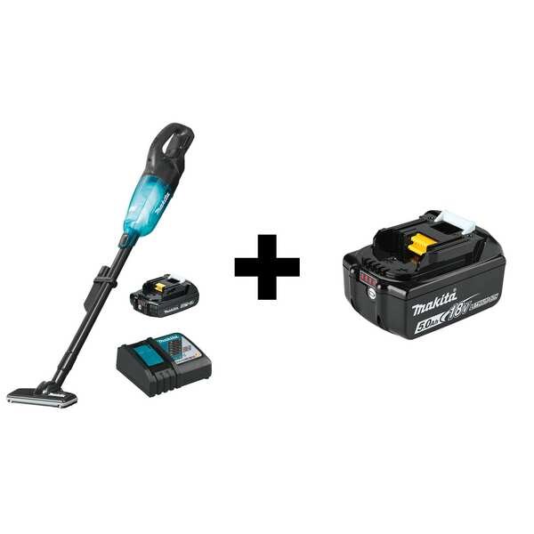 Makita Cordless Upright Vacuum, Cordless, Bagless - XLC03R1BX4/BL1850B