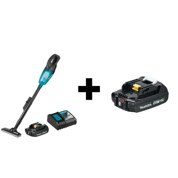 Makita Cordless Upright Vacuum, Cordless, Bagless - XLC02R1B/BL1820B