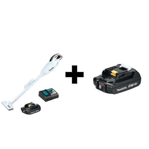 Makita Cordless Upright Vacuum, Cordless, Bagless - XLC02RB1W/BL1820B