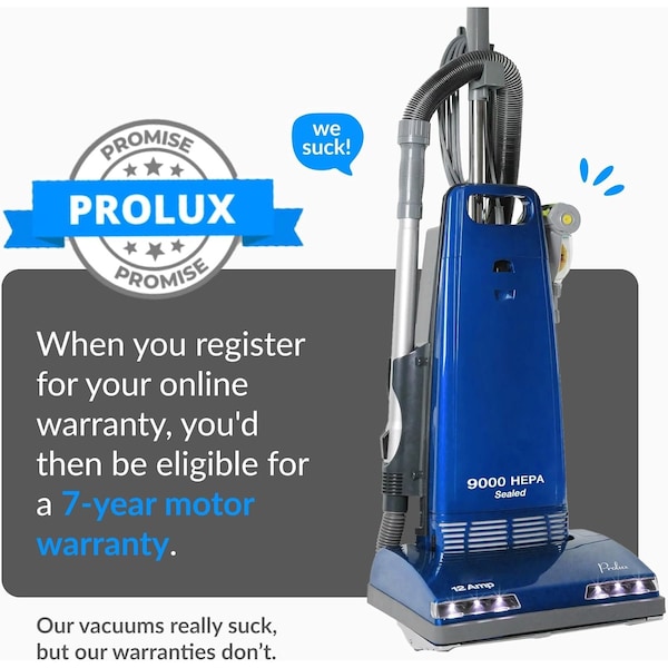 Prolux 9000 Upright Sealed HEPA vacuum with 12 AMP Motor on board tools - PROLUX_9000