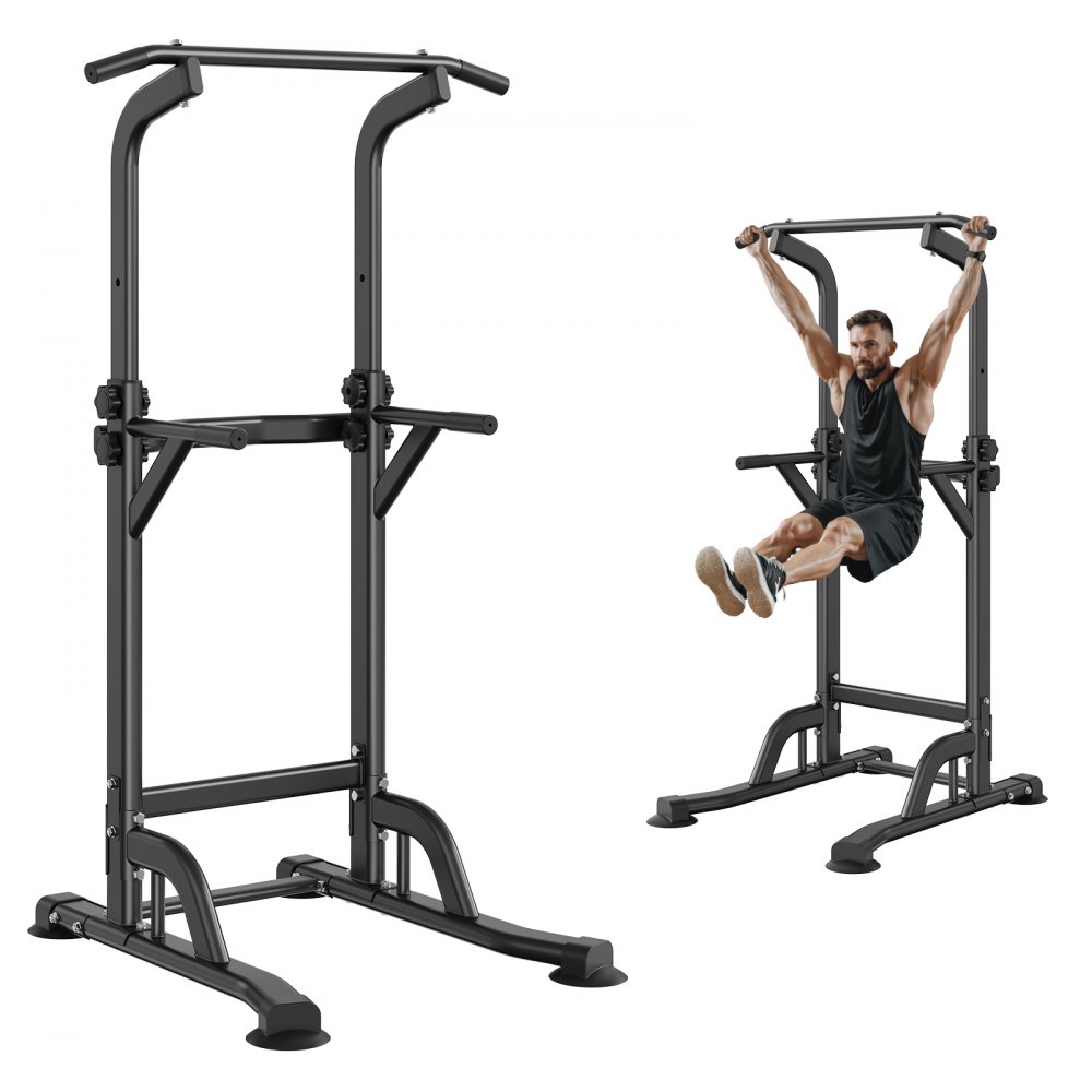 VEVOR Power Tower Dip Station, 10-Level Height Adjustable Pull Up Bar Stand, Multi-Function Strength Training Workout Equipment with 4 Suction Foot Covers, Home Gym Fitness Dip Bar Station, 330LBS - DGNYTXSJBDZDXJWLBV0