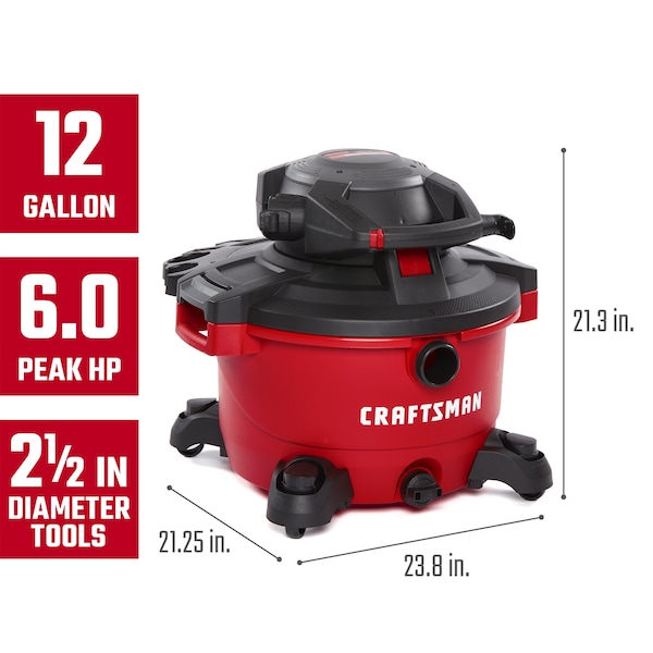 Craftsman 12 Gallon 6.0 Peak HP Wet/Dry Vacuum with Detachable Blower and Attachments - CMXEVBE17606