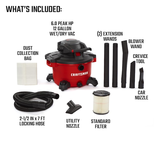 Craftsman 12 Gallon 6.0 Peak HP Wet/Dry Vacuum with Detachable Blower and Attachments - CMXEVBE17606