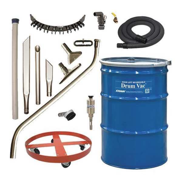 Exair Premium Rev. Drum Vacuum System, 55 gal., Hose Dia. 1-1/2", 43 scfm - 6395
