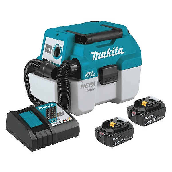 Makita 18V LXT Brushless 2.0Gal HEPA Wet/Dry Canister Vacuum Kit (5.0Ah) - XCV11T