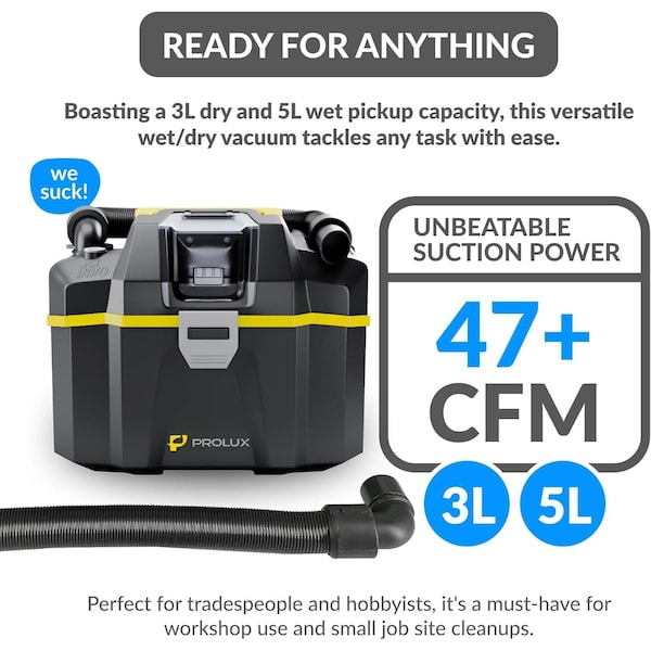 Prolux Cordless Commercial Wet/Dry Tool & Travel Vacuum - PWDPRO