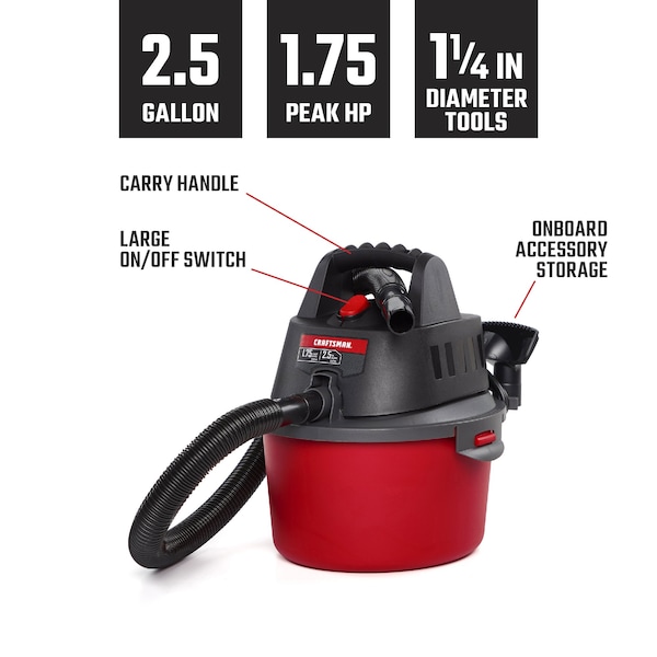 Craftsman 2.5 Gallon 2.5 Peak HP Wet/Dry Vac, Portable Shop Vacuum with Attachments - CMXEVBE17250