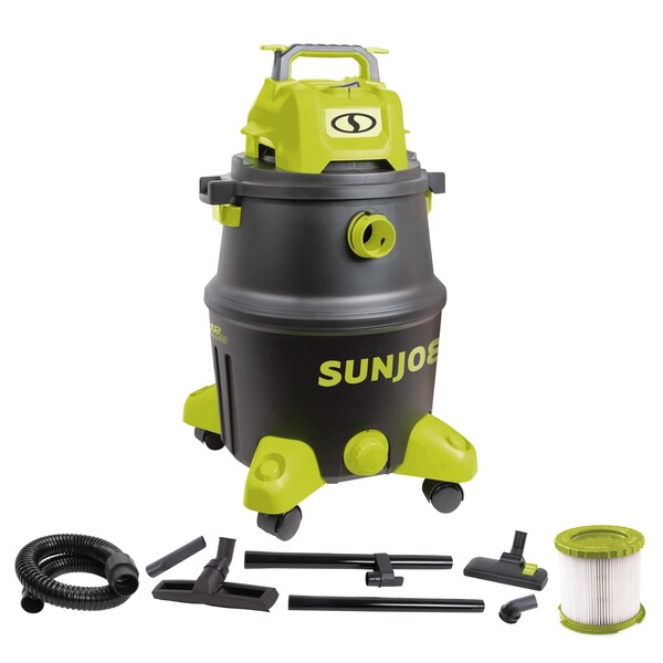 Sun Joe 12-Gal 1200W 6.5 Pk HP Wet/Dry Shop Vac, HEPA Filtration, Wheeled w/Attachments - SWD12000