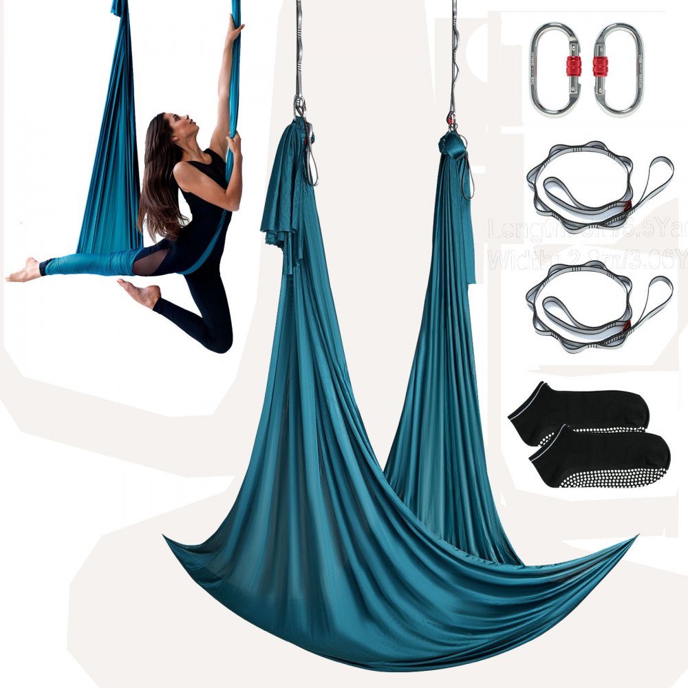 VEVOR Aerial Yoga Hammock & Swing, 5.5 Yards, Aerial Yoga Starter Kit with 100gsm Nylon Fabric, Full Rigging Hardware & Easy Set-up Guide, Antigravity Flying for All Levels Fitness Bodybuilding, Green - DCK5X28MMLCBLHMSZV0