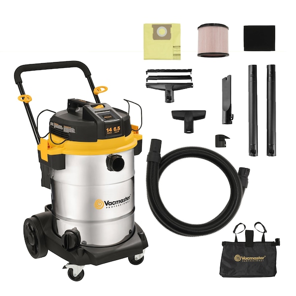Vacmaster Professional 14-Gallon 6.5 Peak HP Stainless Steel Wet/Dry Vacuum - VJE1412SW 0202