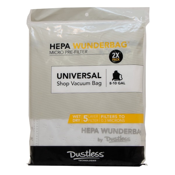 Dustless Technologies Universal Wet/Dry Vac HEPA, 8-10 gal, PK2 - D1344