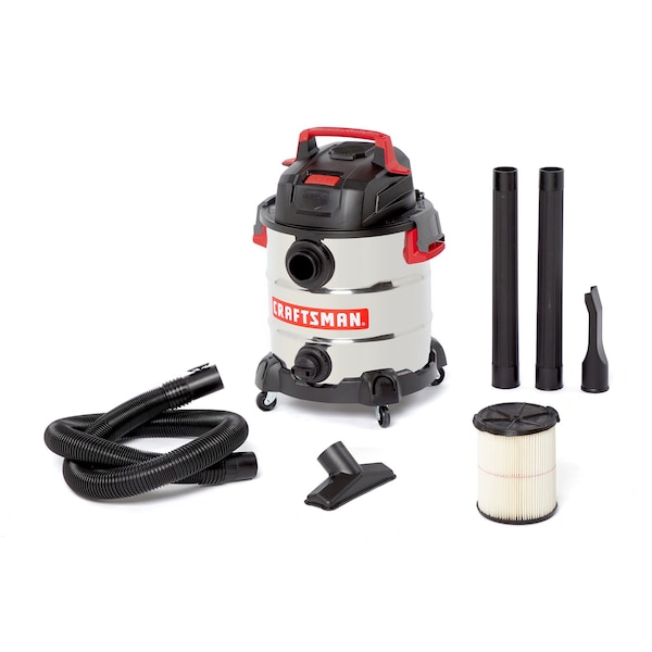 Craftsman 10 Gallon 6.0 Peak HP Stainless Steel Wet/Dry Shop Vacuum with Attachments - CMXEVBE17155