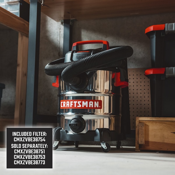 Craftsman 10 Gallon 6.0 Peak HP Stainless Steel Wet/Dry Shop Vacuum with Attachments - CMXEVBE17155