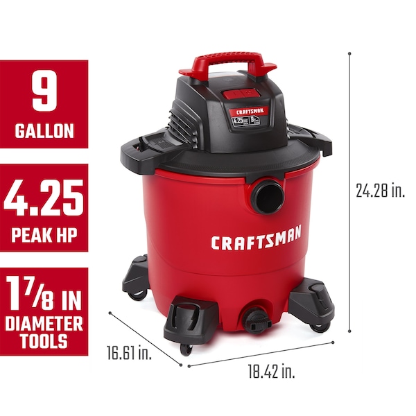 Craftsman 9 Gallon 4.25 Peak HP Wet/Dry Shop Vacuum with 3 Dust Bags and Attachments - CMXEVBE18590