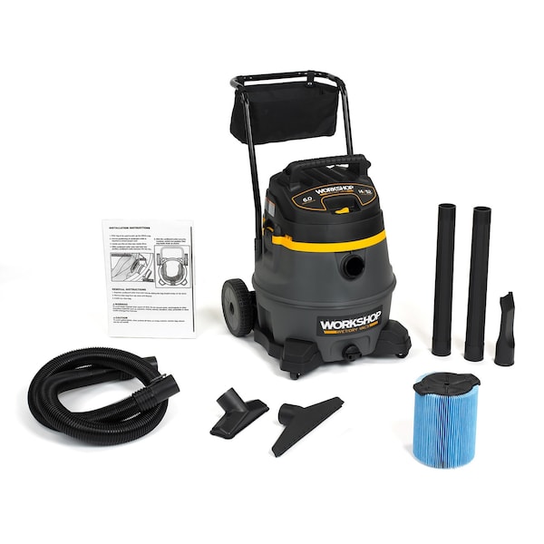 Workshop Wet/Dry Vacs 14 Gal. 6.0 Peak HP Heavy-Duty Wet/Dry Vacuum with Cart, Accessories - WS1400CA