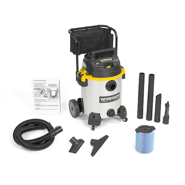 Workshop Wet/Dry Vacs WS1600CA 16 Gal. 6.5 Peak HP Heavy-Duty Wet/Dry Vacuum with Cart, Accessories - WS1600SS