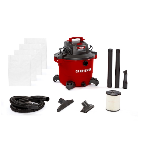 Craftsman 16 Gallon 6.5 Peak HP Heavy-Duty Wet/Dry Vacuum with 4 Dust Bags, Attachments - CMXEVBE18595