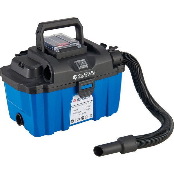 Global Industrial Battery Powered HEPA Wet/Dry Vacuum, 2.6 Gallon Cap. - 641809