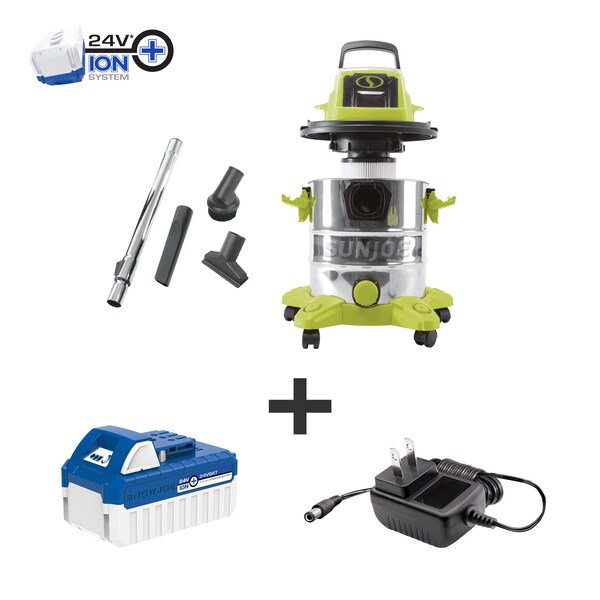Sun Joe 24V iON+ 5.3-Gallon Cordless 4.0-Ah Portable Stainless Steel Wet/Dry Vacuum - 24V-WDV6000