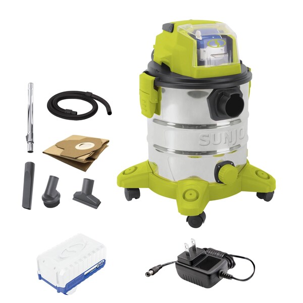 Sun Joe 24V iON+ 5.3-Gallon Cordless 4.0-Ah Portable Stainless Steel Wet/Dry Vacuum - 24V-WDV6000